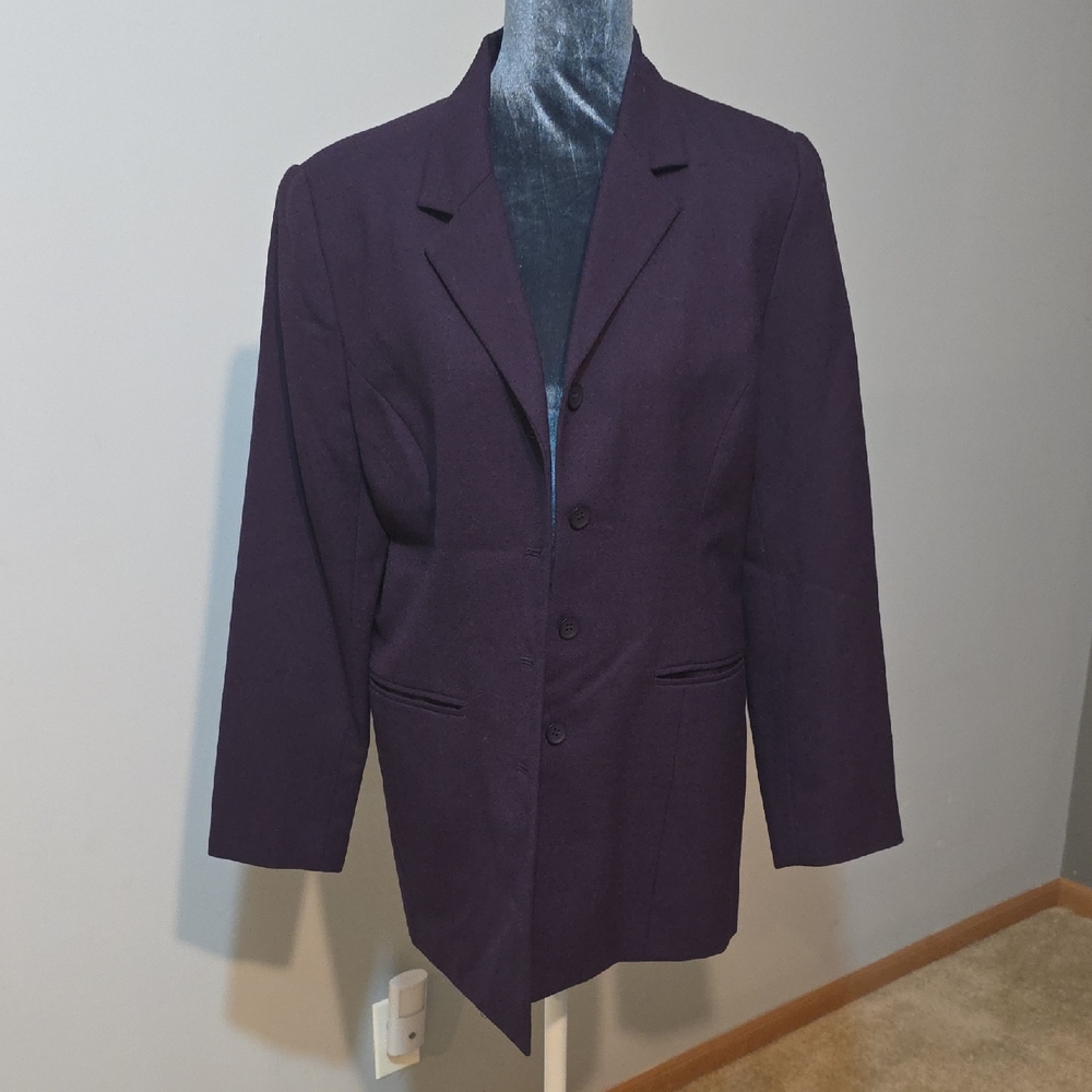 Norton McNaughton Petite Wool Blend Blazer 10P Deep Eggplant Purple